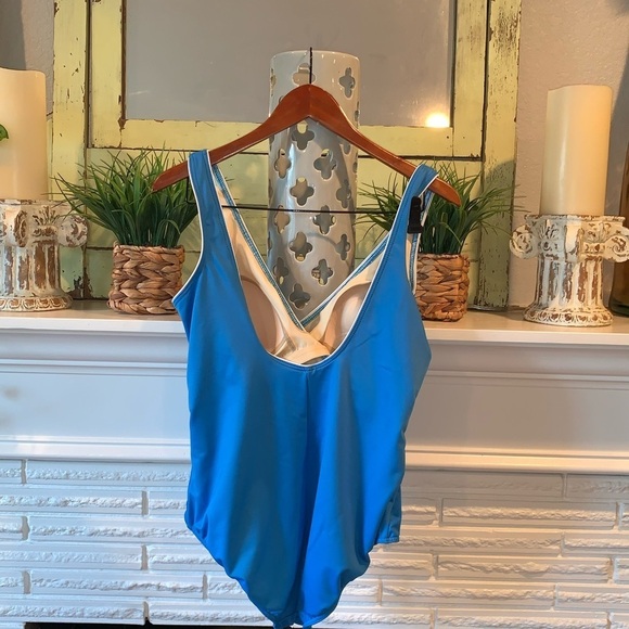 Miraclesuit Slimming Contouring Blue Wrap One Piece Swimsuit Scoop Back 14 - Picture 4 of 8